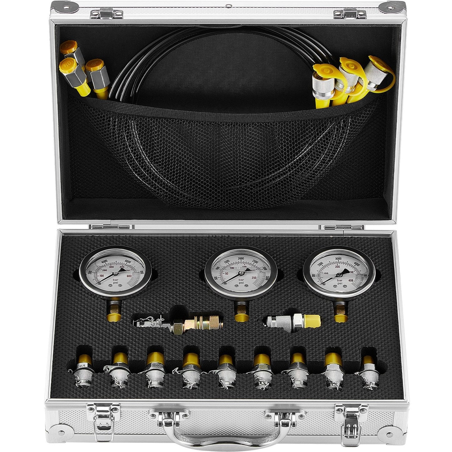 Hydraulic Pressure Test Kit with 3 Gauges & 11 Couplings for Excavators