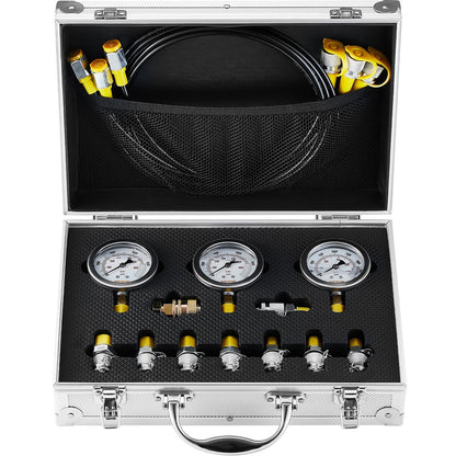 Hydraulic Pressure Test Kit with 3 Gauges & 9 Couplings, 250/400/600 Bar