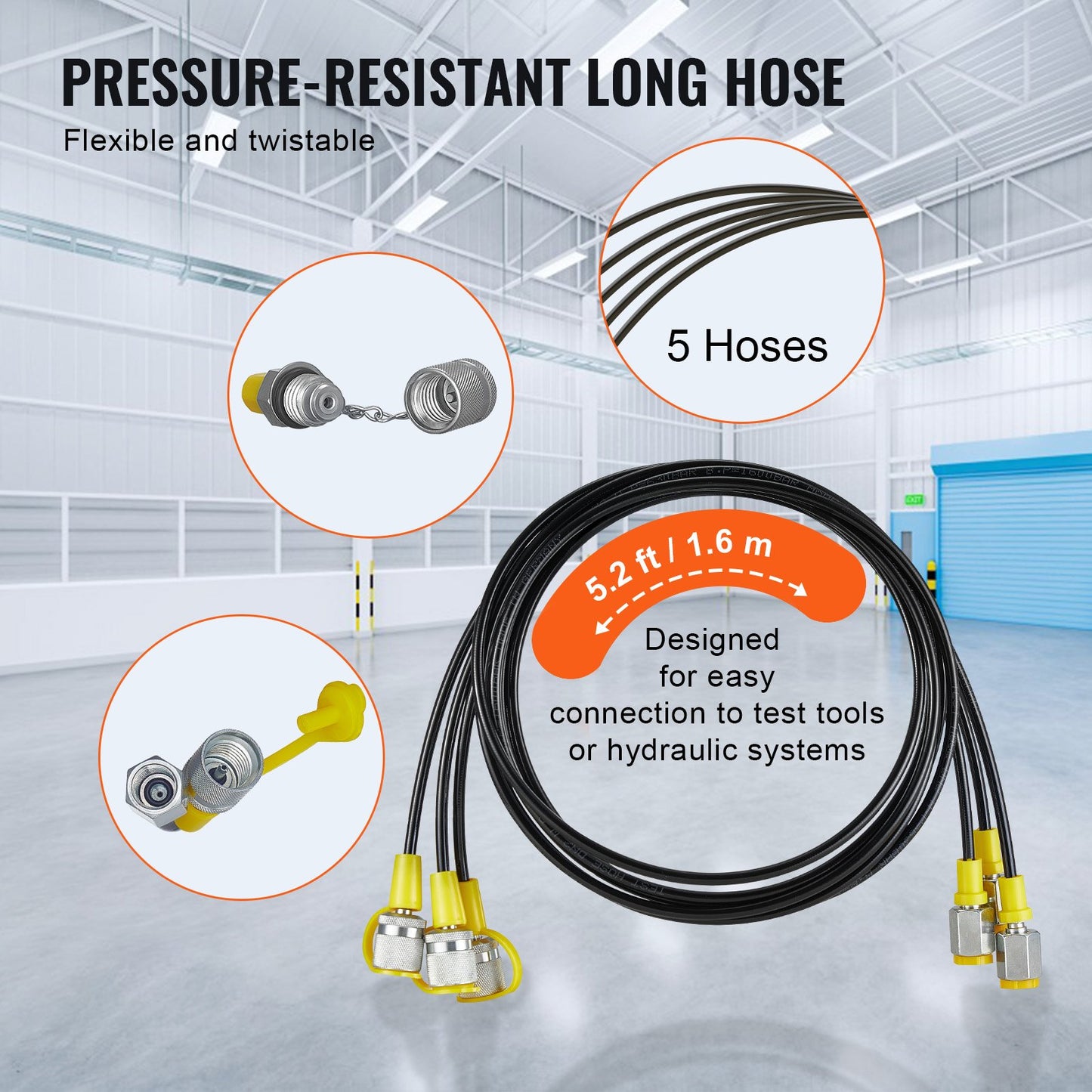 VEVOR Hydraulic Pressure Test Kit, 10/100/250/400/600bar, 5 Gauges 13 Couplings