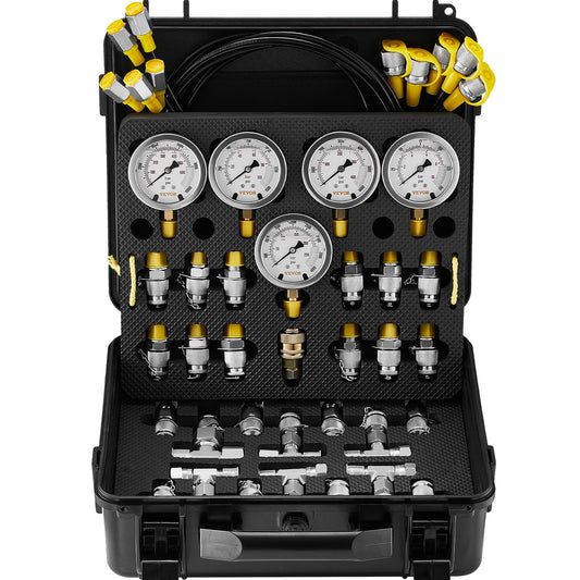 VEVOR Hydraulic Pressure Test Kit, 10/100/250/400/600bar, 5 Gauges 13 Couplings