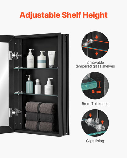 VEVOR Medicine Cabinet 14" x 24" Mirror Medicine Cabinet Adjustable Shelves