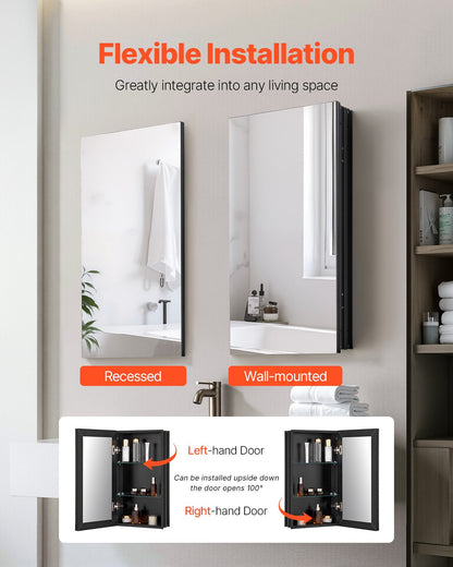 VEVOR Medicine Cabinet 14" x 24" Mirror Medicine Cabinet Adjustable Shelves