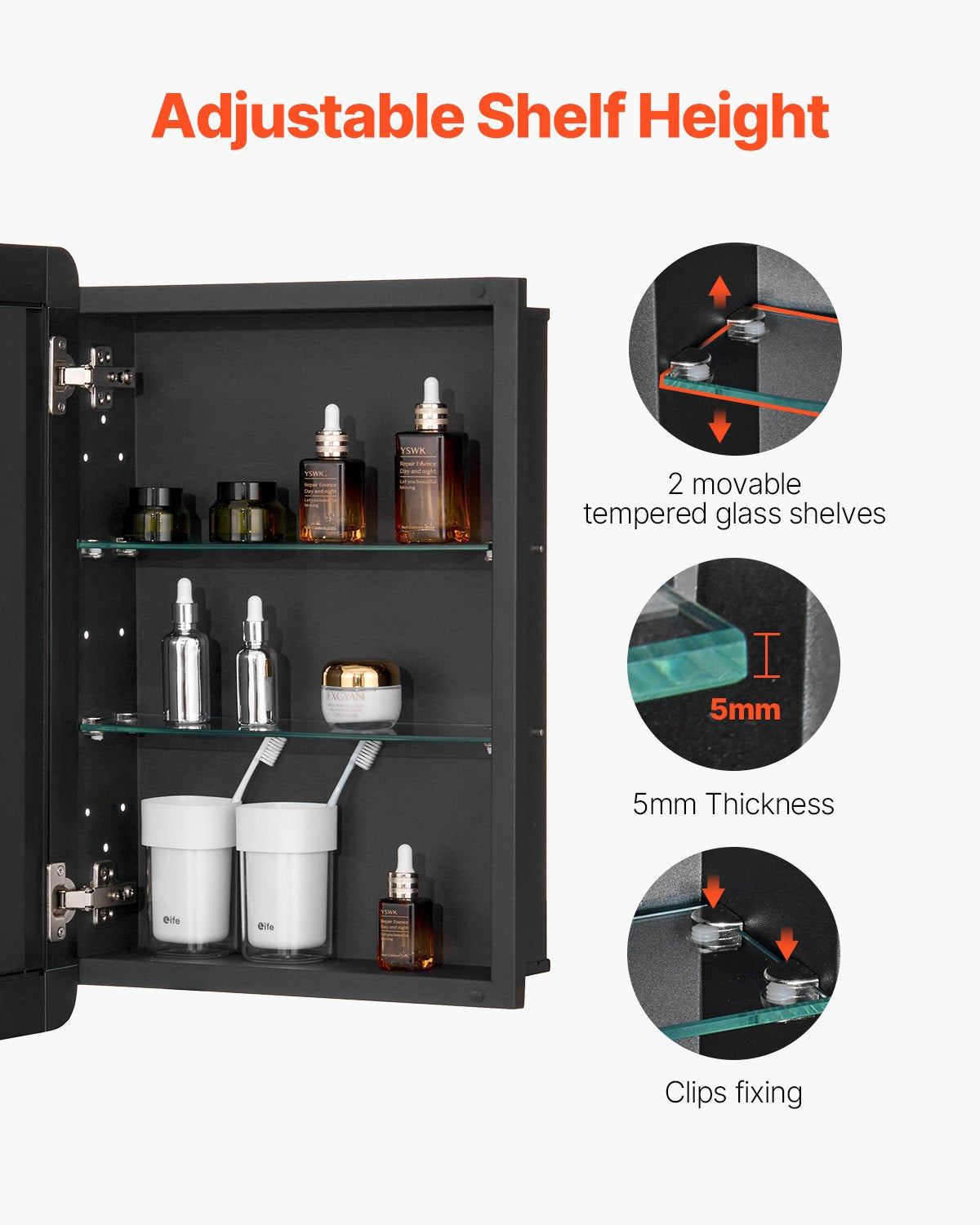 VEVOR Medicine Cabinet 16" x 24" Mirror Medicine Cabinet Adjustable Shelves