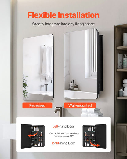 VEVOR Medicine Cabinet 16.5" x 27.5" Mirror Medicine Cabinet Adjustable Shelves