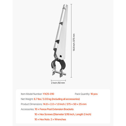 10 Packs 375 mm Barbed Wire Arm Extender for 32-38 mm Chain Link Fence