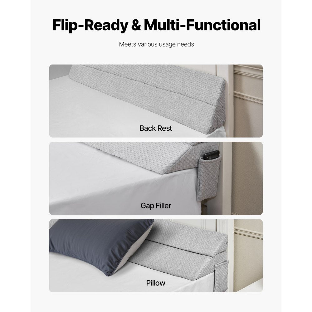 VEVOR Bed Wedge Pillow for Headboard 1524x245x152mm Bed Gap Filler for 178mm Gap