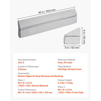 VEVOR Bed Wedge Pillow for Headboard 1525x152x152mm Bed Gap Filler for 178mm Gap