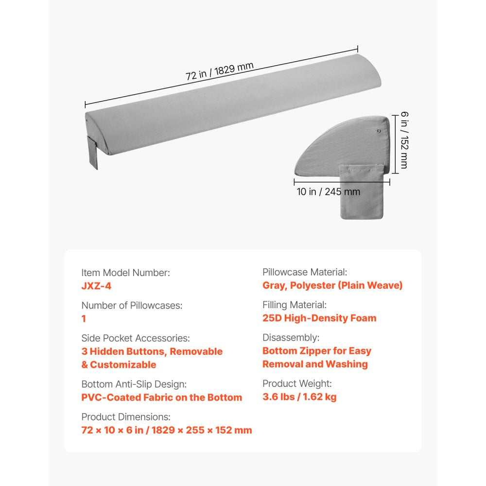 VEVOR Bed Wedge Pillow for Headboard 1829x255x152mm Bed Gap Filler for 178mm Gap
