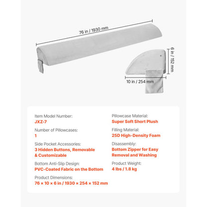 VEVOR Bed Wedge Pillow 1930x255x152mm Plush Bed Gap Filler Headboard 178mm Gap