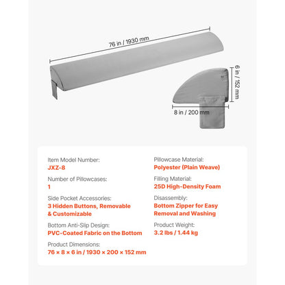 VEVOR Bed Wedge Pillow for Headboard 1930x200x152mm Bed Gap Filler for 127mm Gap