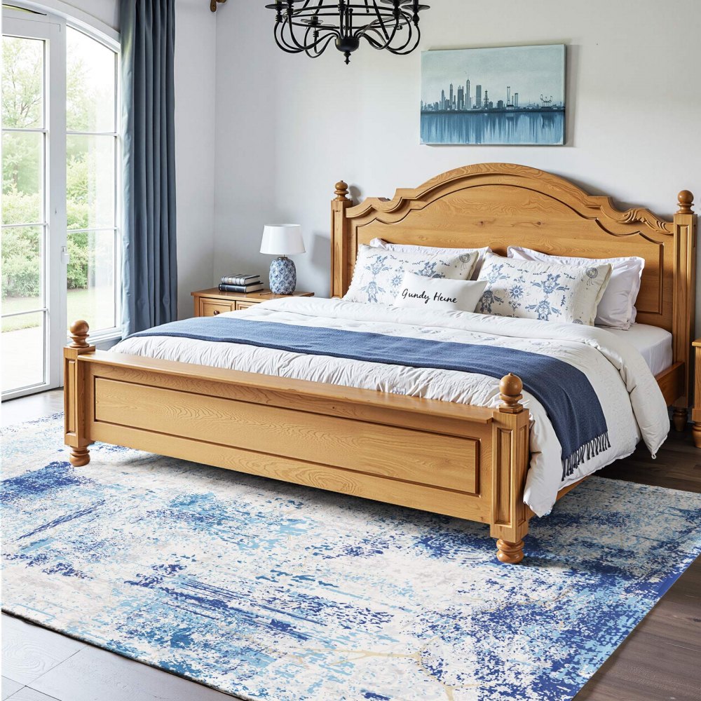Large Area Rug 1524 x 2133.6 mm Anti-Skid Indoor Floor Mat Modern Blue