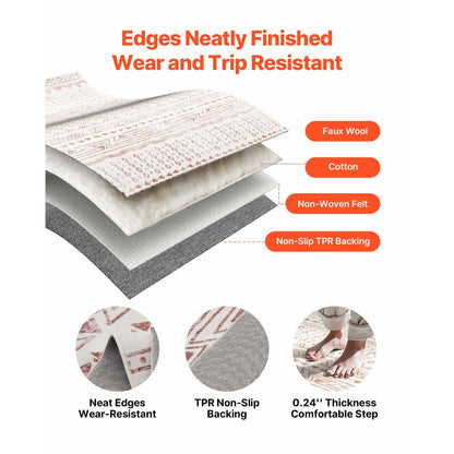 VEVOR Large Area Rug 1524 x 2438.4 mm Anti-Skid Indoor Floor Mat Modern Beige