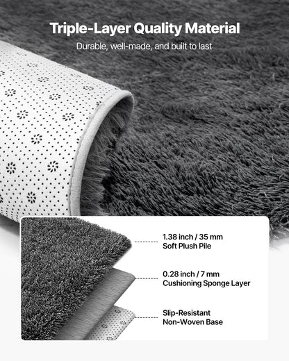 Indoor Plush Area Rugs, 1.52 x 2.44 m Soft Plush Carpet, Furry Shag Area Rugs for Living Room, Bedroom, Sunroom, Modern Home Decor Aesthetic, Non-Shedding, Non-Woven, Slip-Resistant, Dark Gray
