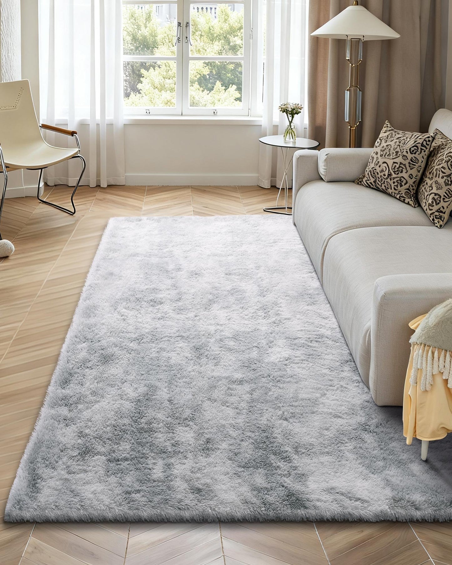 Indoor Plush Area Rugs, 1.83x2.74 m Soft Plush Carpet, FFurry Shag Area Rugs for Living Room, Bedroom, Modern Home Decor Aesthetic Long-Pile Rug, Non-Shedding, Slip-Resistant, Tie-Dye Light Gray