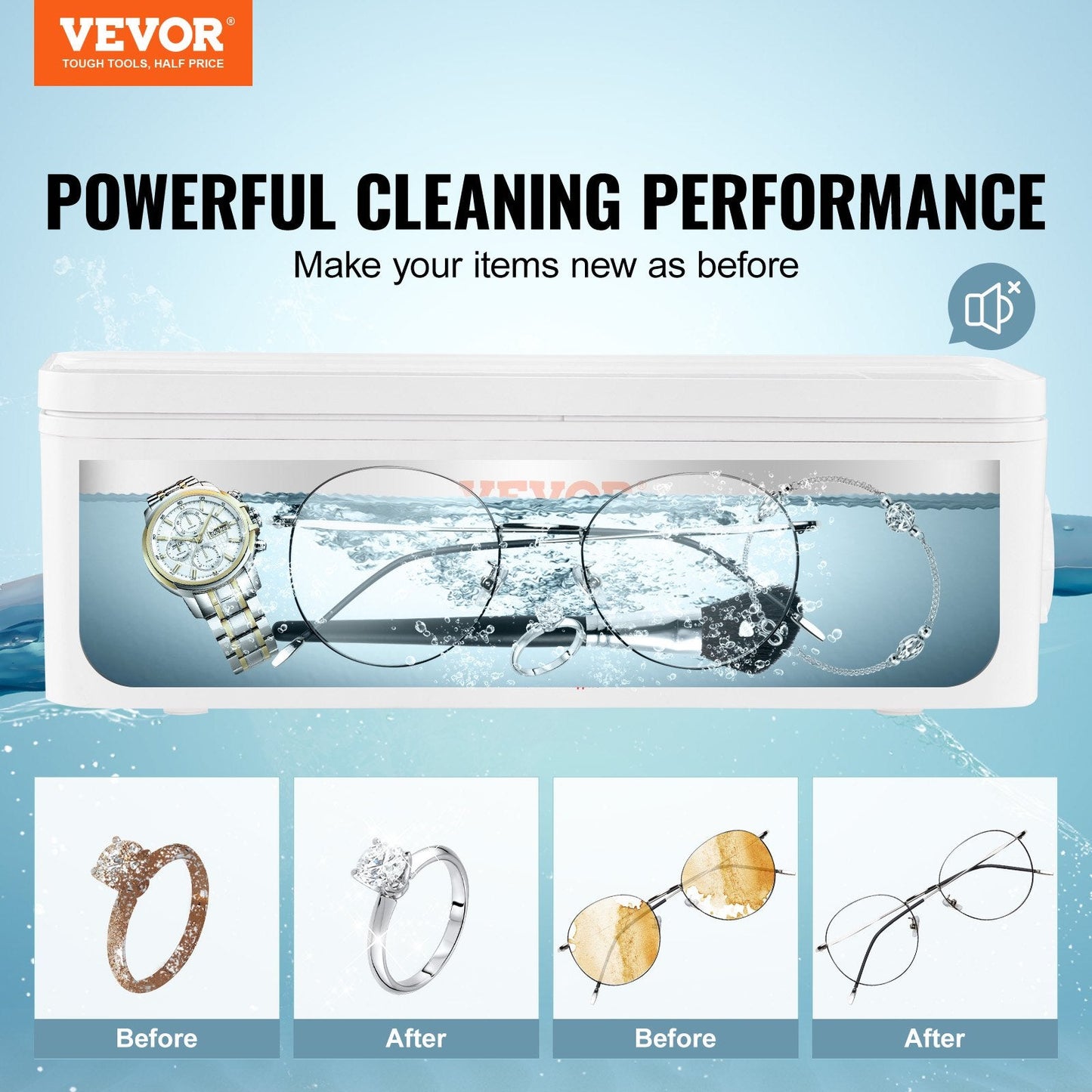 Portable Ultrasonic Jewelry Cleaner with 470ml Capacity and 4 Timer Modes