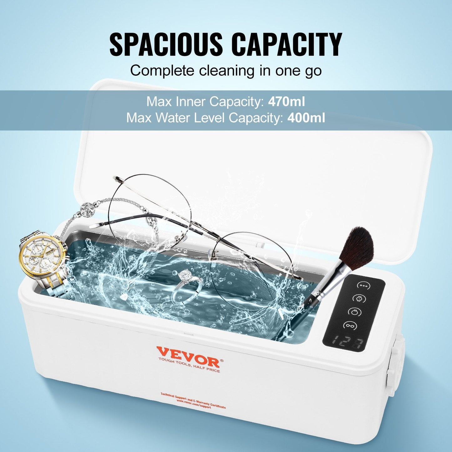 Portable Ultrasonic Jewelry Cleaner with 470ml Capacity and 4 Timer Modes