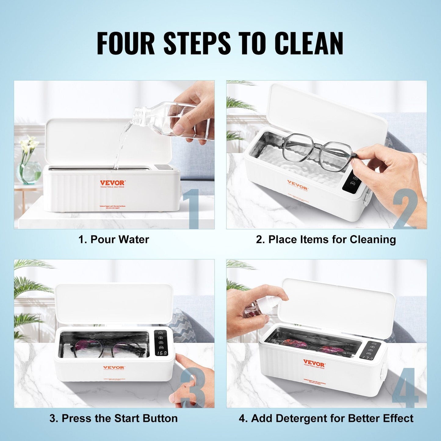 Portable Ultrasonic Jewelry Cleaner with 470ml Capacity and 4 Timer Modes
