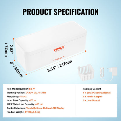 Portable Ultrasonic Jewelry Cleaner with 470ml Capacity and 4 Timer Modes