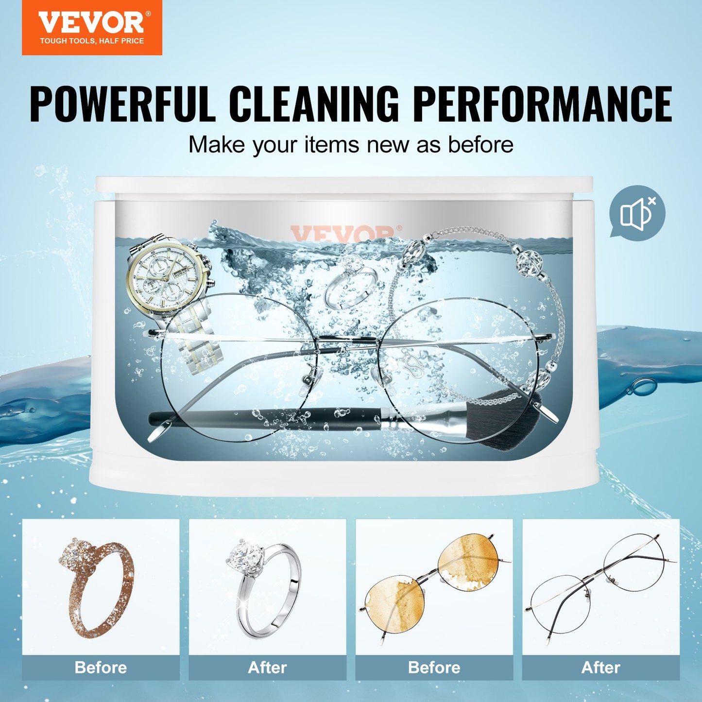 VEVOR Jewelry Cleaner Ultrasonic Machine, Ultrasonic Cleaner Machine Portable 22oz