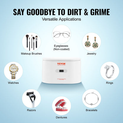 Portable Ultrasonic Jewelry Cleaner with 5 Timers, 0.65L Capacity