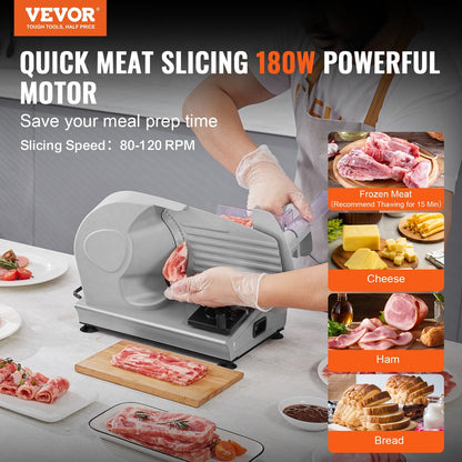 Electric Deli Food Slicer, 180W with 0-15mm Adjustable Thickness Blade