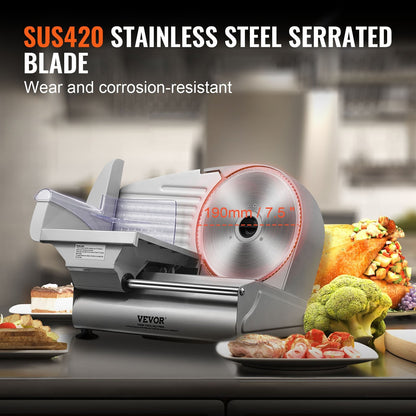 Electric Deli Food Slicer, 180W with 0-15mm Adjustable Thickness Blade