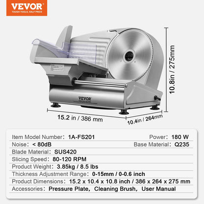 Electric Deli Food Slicer, 180W with 0-15mm Adjustable Thickness Blade