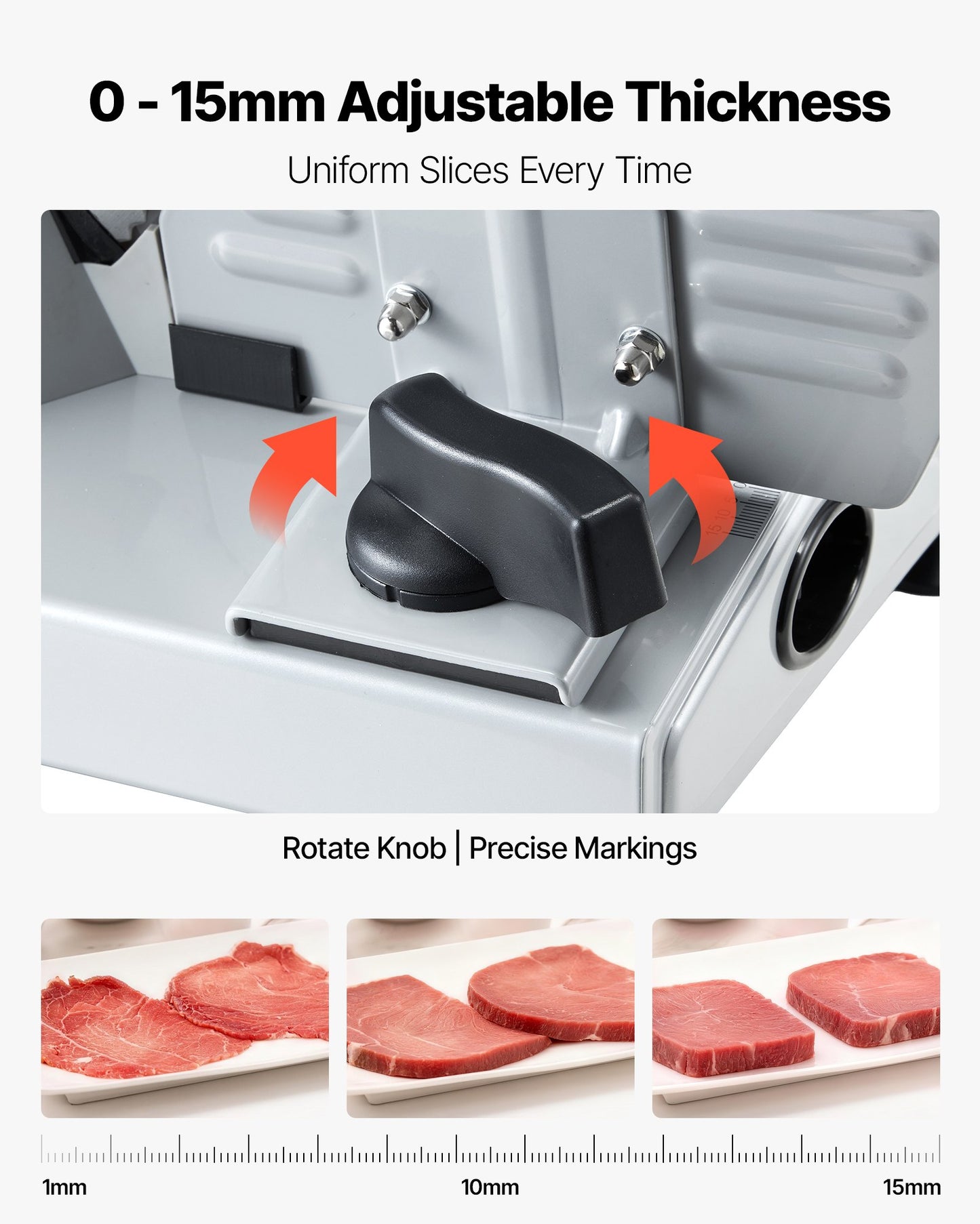 Meat Slicer, Electric Deli Slicer with 190mm SUS420 Blade & 0-15mm Adjustable Thickness, 200W Home Food-Slicer for Frozen Meat, Ham, Baguett, Steak