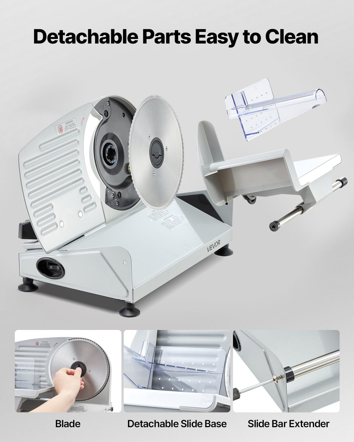 Meat Slicer, Electric Deli Slicer with 190mm SUS420 Blade & 0-15mm Adjustable Thickness, 200W Home Food-Slicer for Frozen Meat, Ham, Baguett, Steak