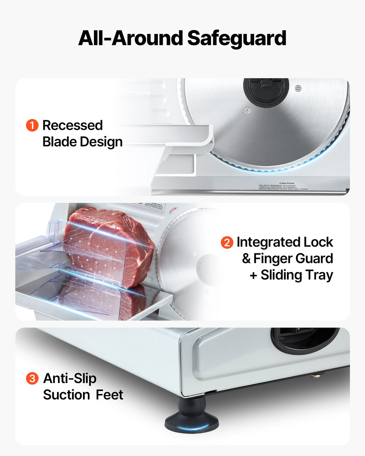 Meat Slicer, Electric Deli Slicer with 190mm SUS420 Blade & 0-15mm Adjustable Thickness, 200W Home Food-Slicer for Frozen Meat, Ham, Baguett, Steak