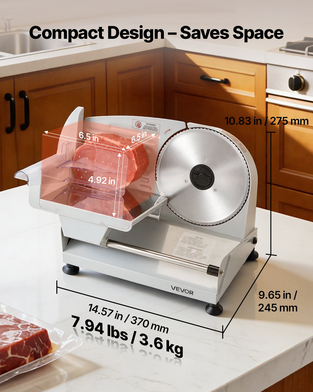 Meat Slicer, Electric Deli Slicer with 190mm SUS420 Blade & 0-15mm Adjustable Thickness, 200W Home Food-Slicer for Frozen Meat, Ham, Baguett, Steak