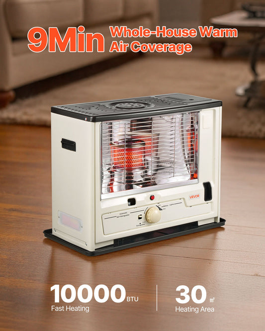 10000 BTU Indoor & Outdoor Kerosene Heater, Portable Space Heater with Auto Shut-Off & Adjustable Flame & Tip-Over, for Home, Garage, Basement, Camping, Workshop and Emergency,Black