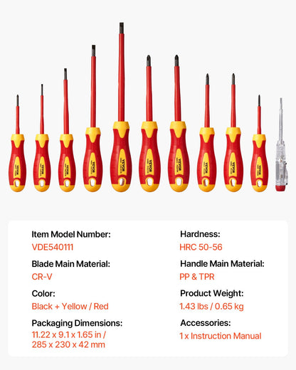 VEVOR Insulated Screwdriver Set 11-Piece Insulated Tool Set for Electricians