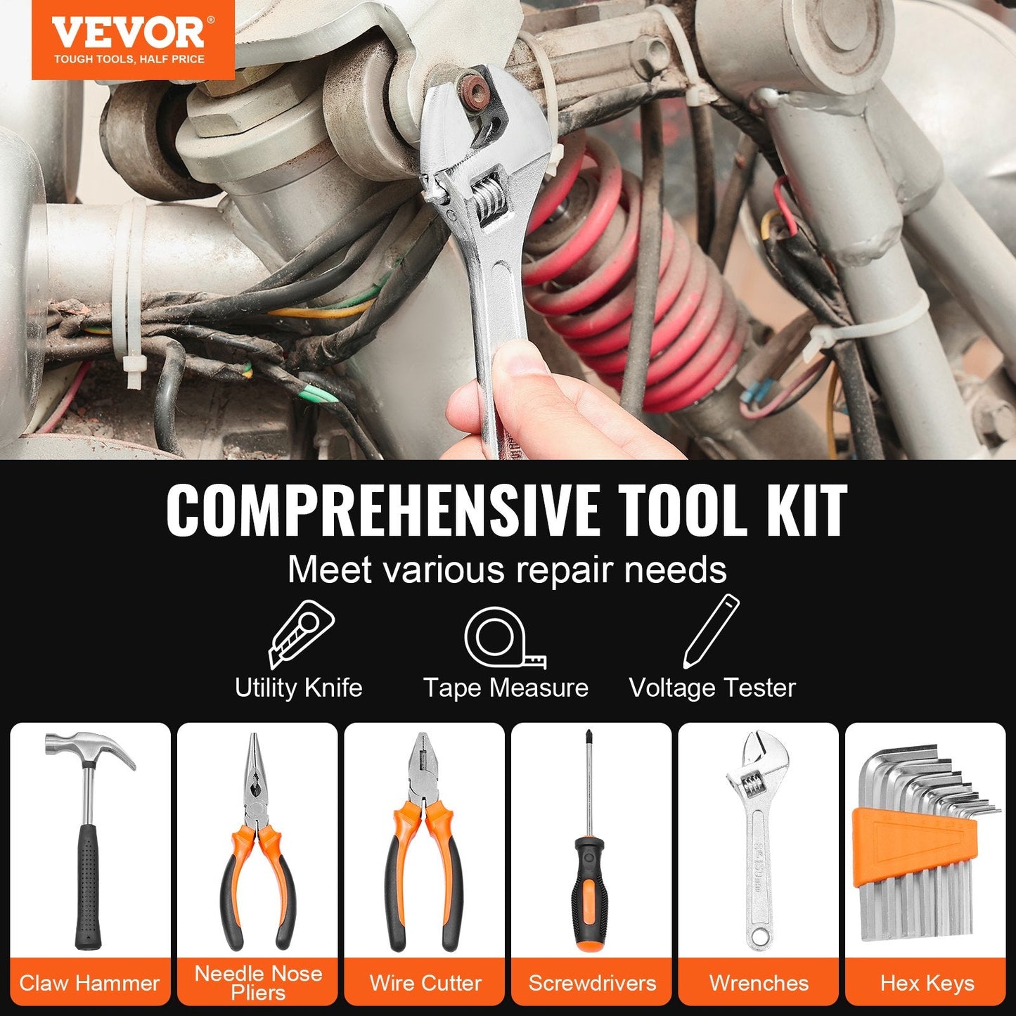 132-Piece Household Hand Tool Set with Portable Case, High-Quality Steel