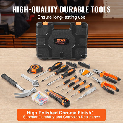 132-Piece Household Hand Tool Set with Portable Case, High-Quality Steel