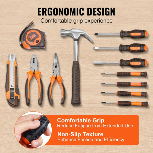 132-Piece Household Hand Tool Set with Portable Case, High-Quality Steel