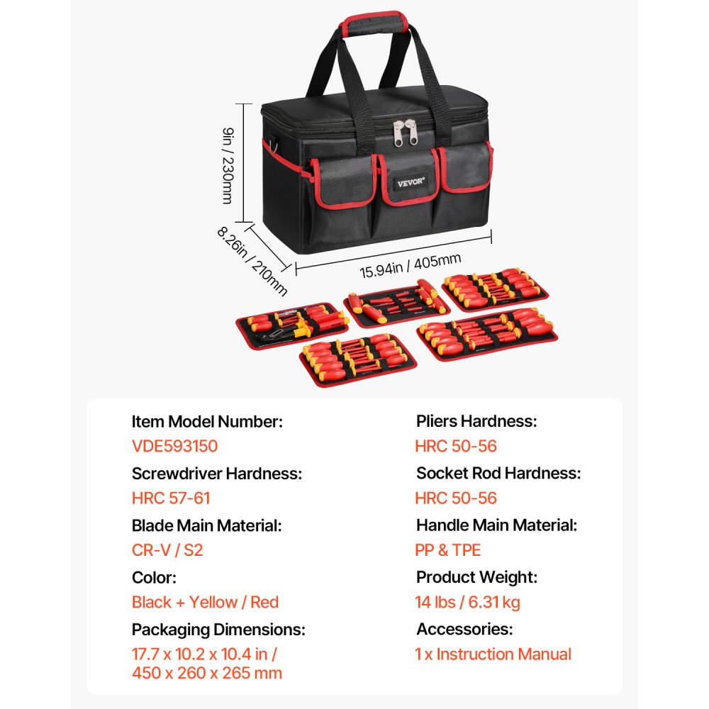 VEVOR Insulated Screwdriver Set 50-Piece Insulated Tool Set for Electricians
