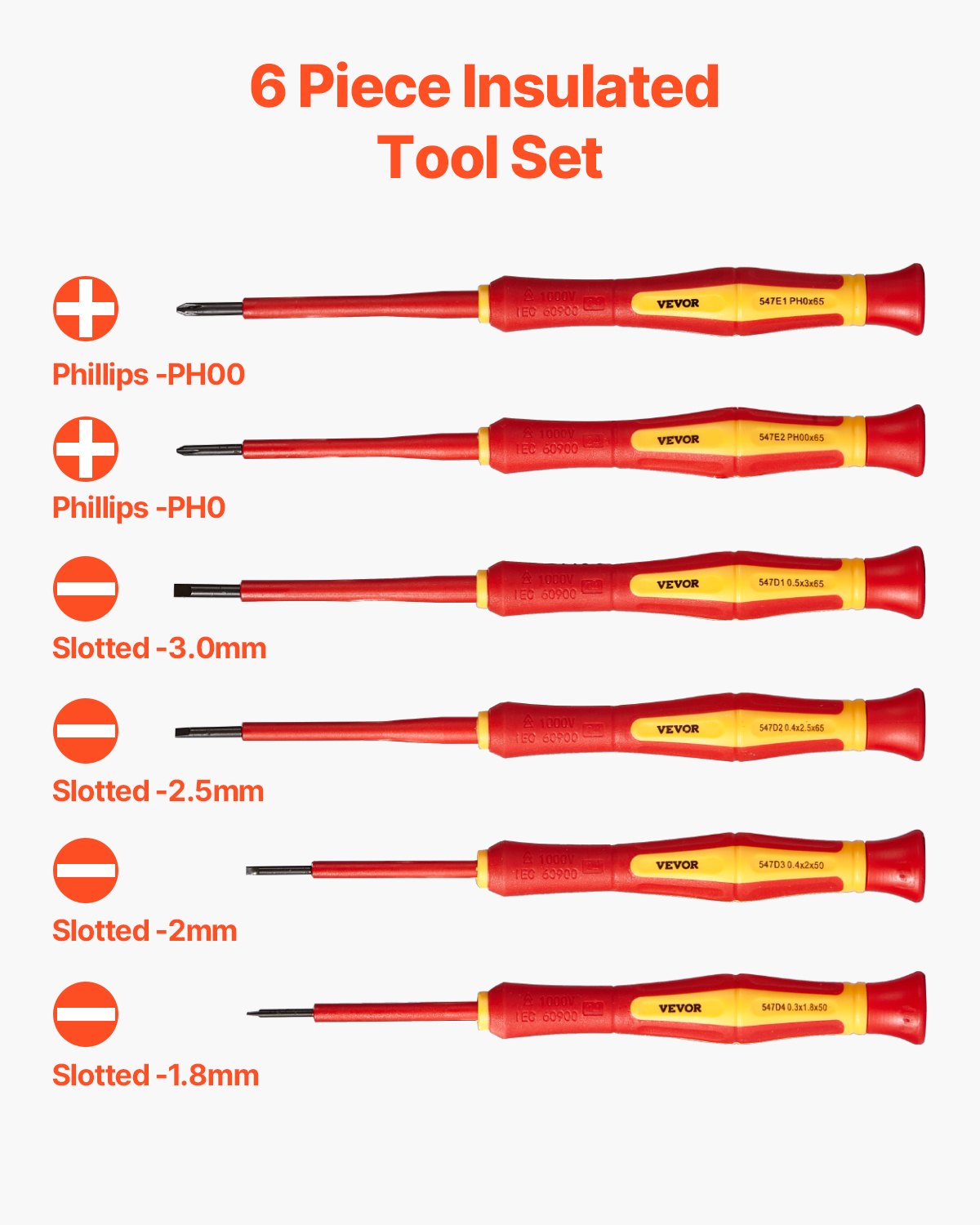 VEVOR Insulated Screwdriver Set 6-Piece Insulated Tool Set for Electricians