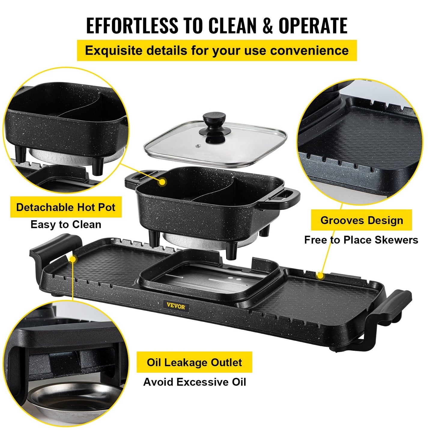 3-in-1 Electric BBQ Grill with Hot Pot, 2400W, Adjustable Temp, Nonstick Surface