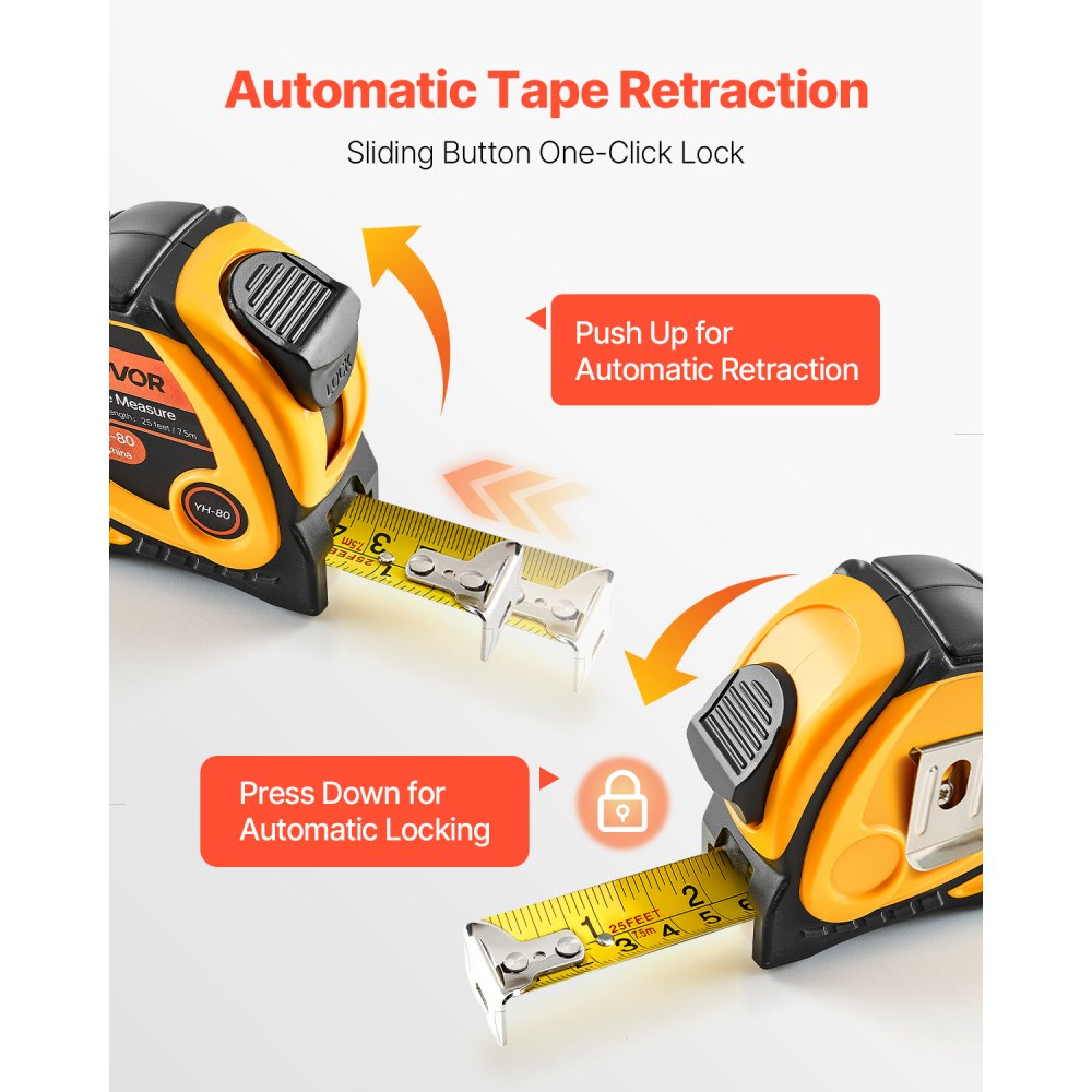 VEVOR Tape Measure 7620mm Retractable Imperial Metric for Decoration