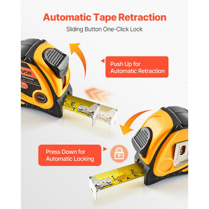 VEVOR 2 Packs Tape Measure 7620mm Retractable Imperial Metric