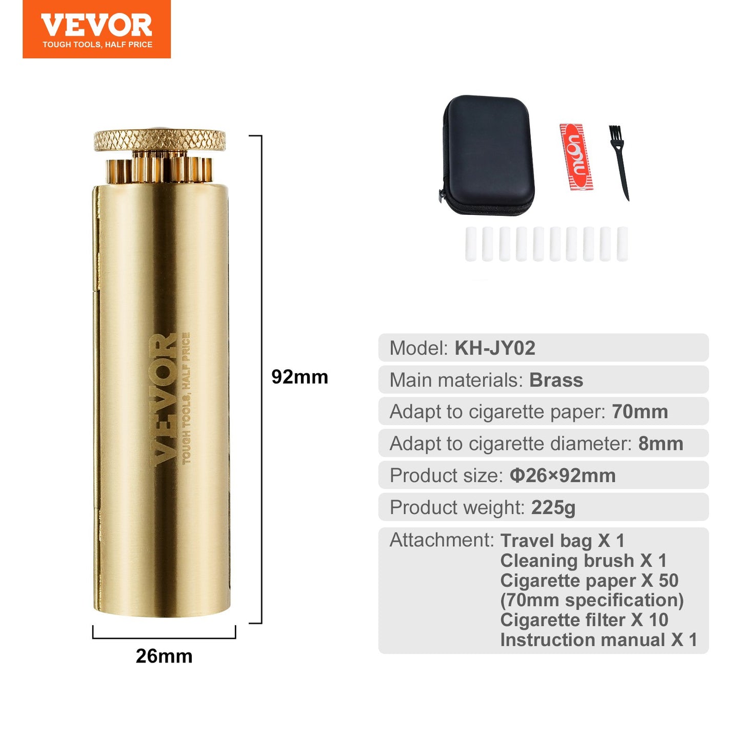 VEVOR Cigarette Rolling Machine, Solid Brass Cigarette Roller, Manual Tobacco Rolling