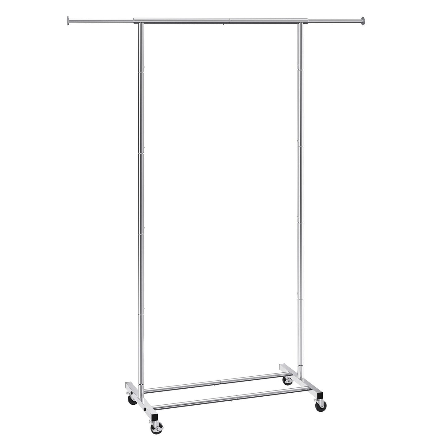 Heavy Duty Garment Rack with Wheels, Adjustable Length & Bottom Storage