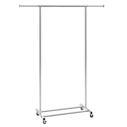 Heavy Duty Garment Rack with Wheels, Adjustable Length & Bottom Storage