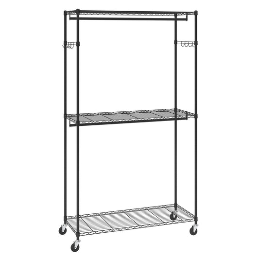 VEVOR Heavy Duty Clothes Rack, Rolling Clothing Garment Rack with 3 Storage Tiers,