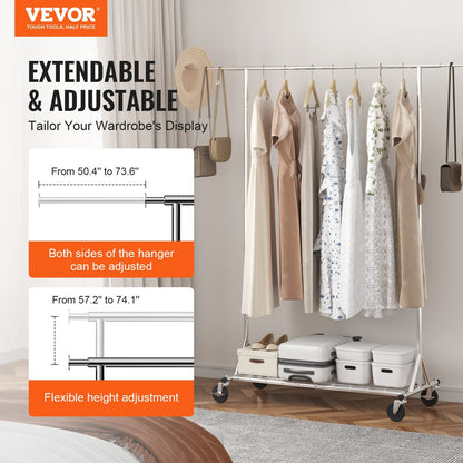 Heavy Duty Garment Rack with Wheels, 204 kg Capacity, Adjustable & Extendable