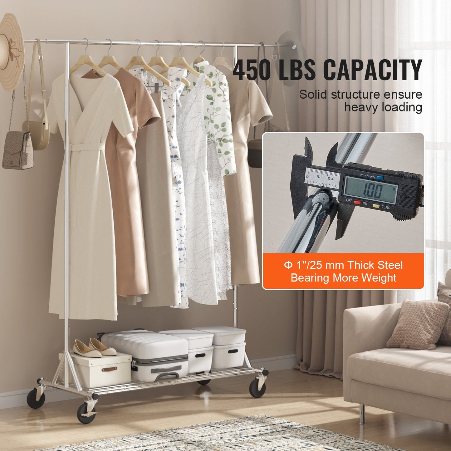 Heavy Duty Garment Rack with Wheels, 204 kg Capacity, Adjustable & Extendable
