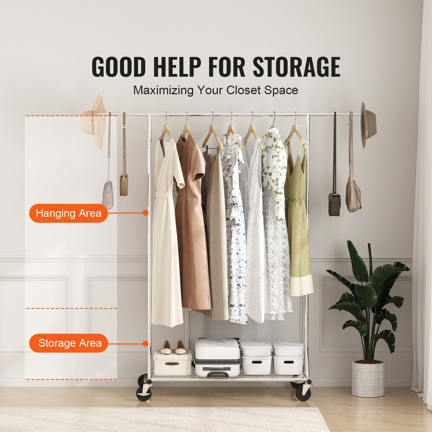 Heavy Duty Garment Rack with Wheels, 204 kg Capacity, Adjustable & Extendable