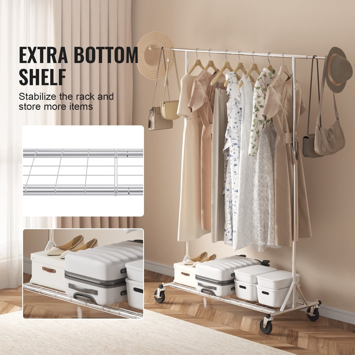 Heavy Duty Garment Rack with Wheels, 204 kg Capacity, Adjustable & Extendable
