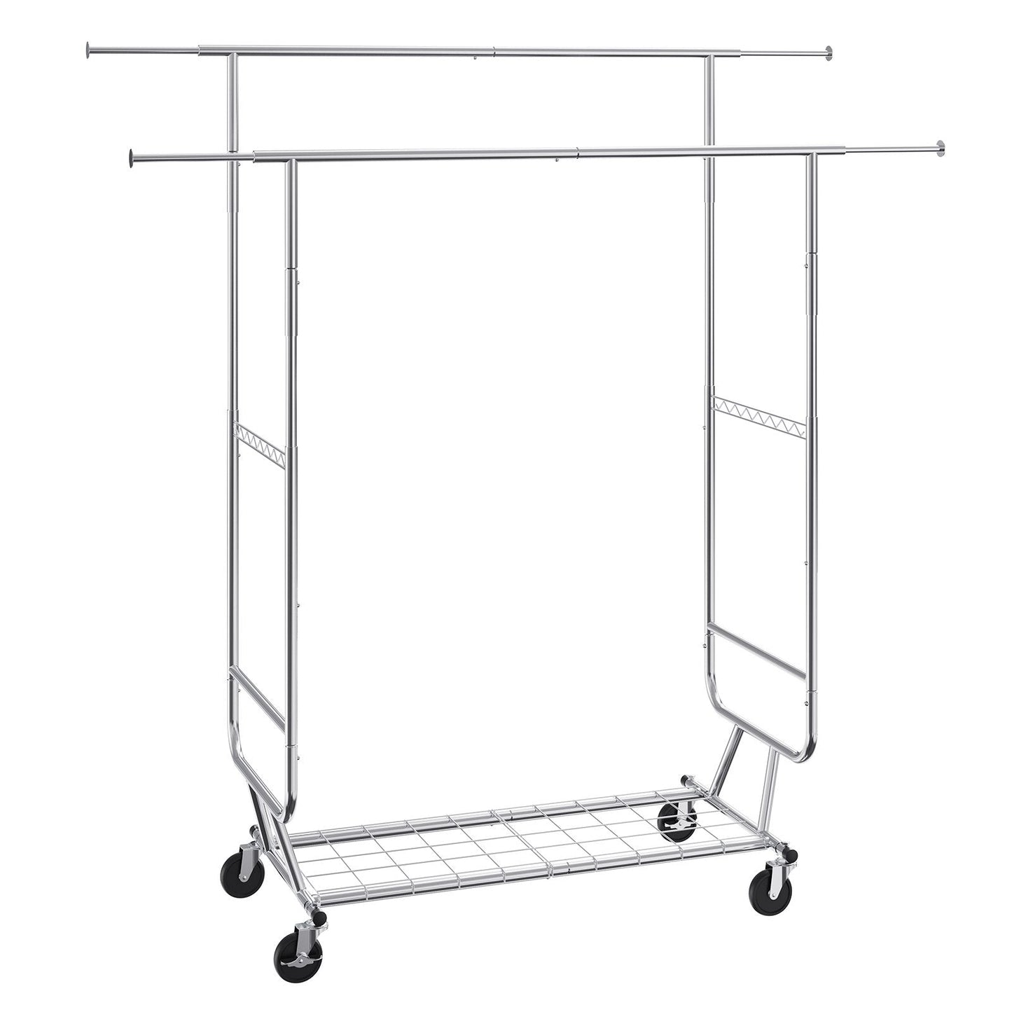 Heavy Duty Garment Rack with Double Rods, Adjustable Height & Extendable Length